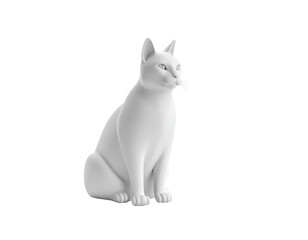 Obraz premium A white 3D-rendered cat in a seated pose, rendered with soft lighting on black background