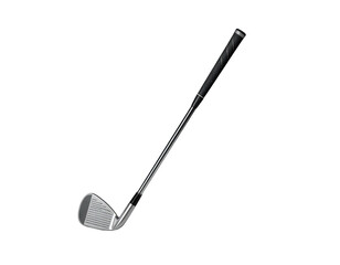 Isolated image of a silver golf club with a black handle, on black background