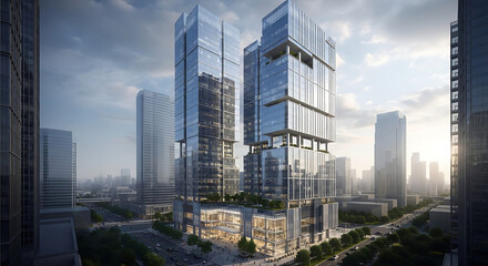 Luxury Modern Glass Office Tower with Contemporary Architecture