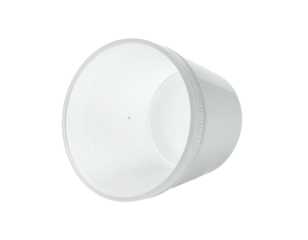 Isolated white container with a lid rim, cylindrical shape, angled perspective