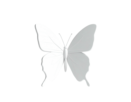 An elegant, white butterfly illustration with softly shaded wings, on a black background