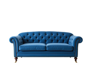 Elegant Blue Leather Sofa with Classic Chesterfield Design Style
