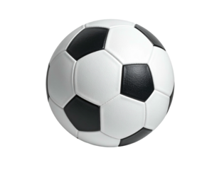 A classic black and white patterned spherical ball, against a black background