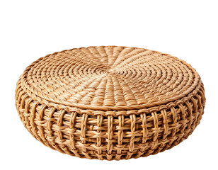 Fototapeta premium Round Woven Rattan Pouf for Stylish Interior and Outdoor Decoration