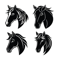 Vector art of four black horse head silhouettes in different poses