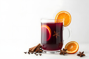 Glass of Warm Spiced Red Wine with Citrus and Winter Spices
