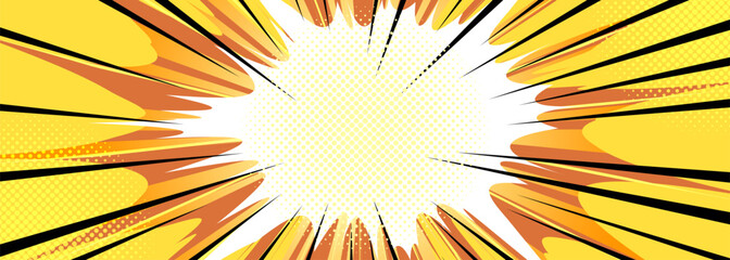 Comic explosion and boom effect. Vector cartoon illustration of abstract orange and yellow rays on white background, anime superhero motion speed, boom lightning, retro bomb blast, bang pattern © klyaksun