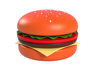 A vibrant, 3D-rendered burger with perfect layers on a black background