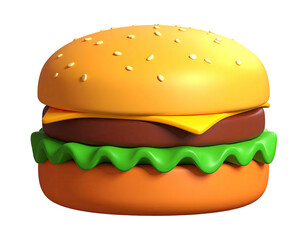 Realistic, 3D rendering of a classic hamburger against a black background