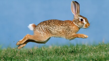 Obraz premium Wild hare leaping in nature scene 