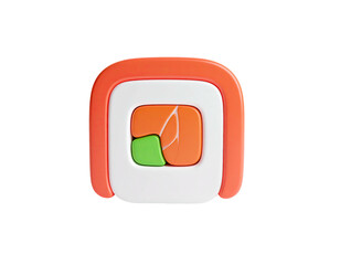 3D-rendered, square sushi roll with a colorful design and rounded edges