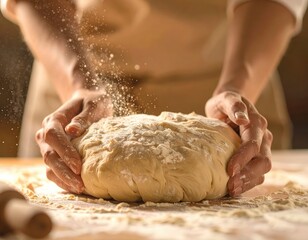 Obraz premium Close-up of a baker's hands