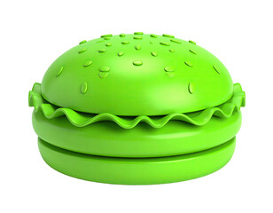 Bright green burger, rendered in 3D with textured bun and stacked patty
