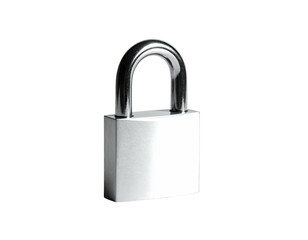 Shiny silver padlock isolated against a stark black background