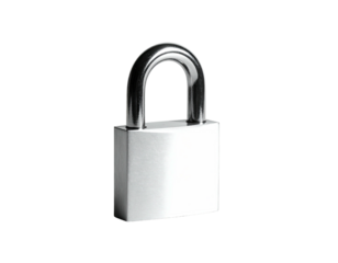 Shiny silver padlock isolated against a stark black background