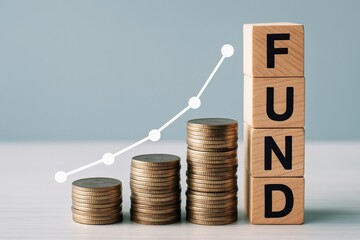 Rising coin stacks and an upward graph depict robust investment fund growth, symbolizing financial prosperity and strategic planning