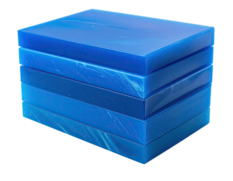 Stacked, rectangular, translucent blue blocks showing internal textures on a black background