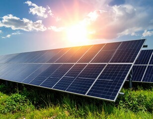 Solar array shines under bright sun