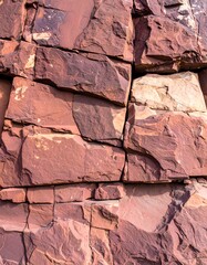 Close-up of a fractured red sandstone rock face