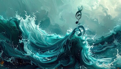 Aquatic notes dance amid ocean waves