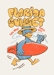 Florida Sunset, Surf-Ready Platypus Retro Design