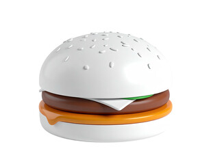 Glossy, stylized hamburger with sesame seed bun and melted sauce