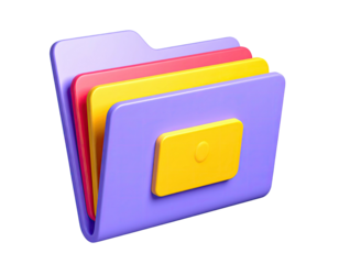 3D rendered stack of colorful file folders, one partially opened