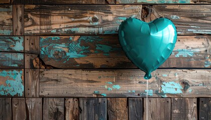 Turquoise heart balloon rustic planks