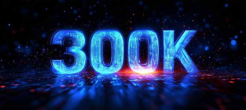 Captivating 300k Digital Celebration with Futuristic Style on Abstract Circuitry Pattern Design