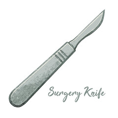 surgery knife in watercolor illustration style, isolated vector on white background
