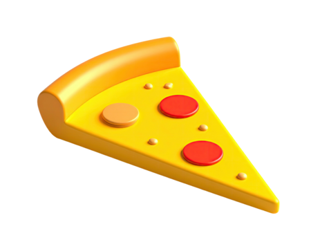 A bright, 3D rendered pizza slice isolated on a black background