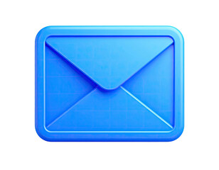 A bright blue, three-dimensional envelope, rendered against a black background