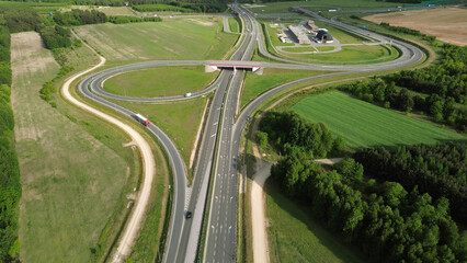 Aerial view of highway road junction