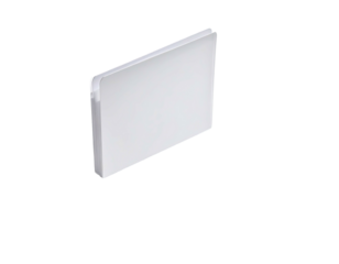 A white rectangular object is tilted, appearing glossy against a black void
