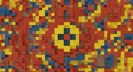 Fototapeta premium Colorful Abstract 3D Voxel Pattern. Textured Pixel Block Mosaic Design in Red, Yellow, Blue.