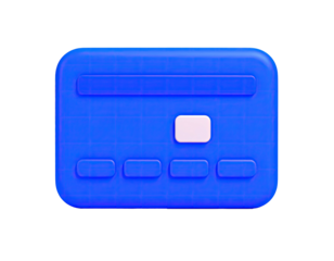 3D rendered blue payment card with white square and rectangular features