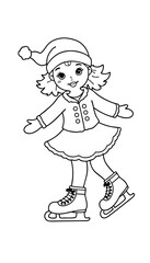 Naklejka premium Girl ice skating and smiling in winter outfit coloring page concept of coloring for children 