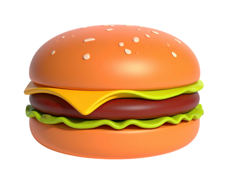 3D-rendered hamburger on a transparent background, ready for eating
