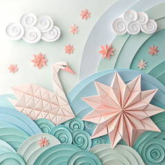 origami paper style abstract shapes with soft past