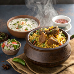 pakistani biryani served in traditional handi with