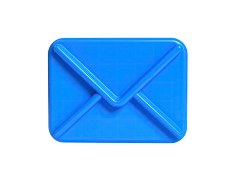 Shiny, blue 3D rendered icon of a closed envelope, against a black background