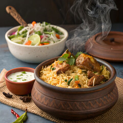 pakistani biryani served in traditional handi with