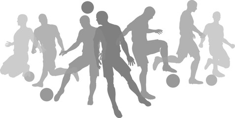 Silhouette soccer football player set. Active sports people healthy players fitness silhouettes concept.