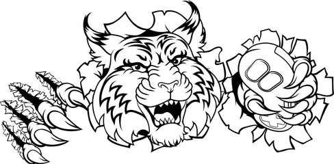 A wildcat or bobcat gamer with video game controller sports team animal mascot