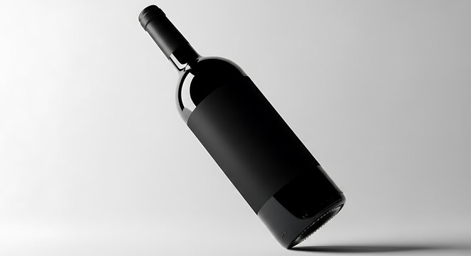 A black bottle of wine isolated on white background