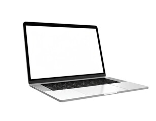 A modern laptop with a bright white screen and silver exterior, floating