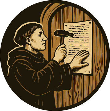 Happy Reformation Day vector illustration. Martin Luther nailing the 95 Theses to the church door in Wittenberg. Beginning of the Protestant Reformation