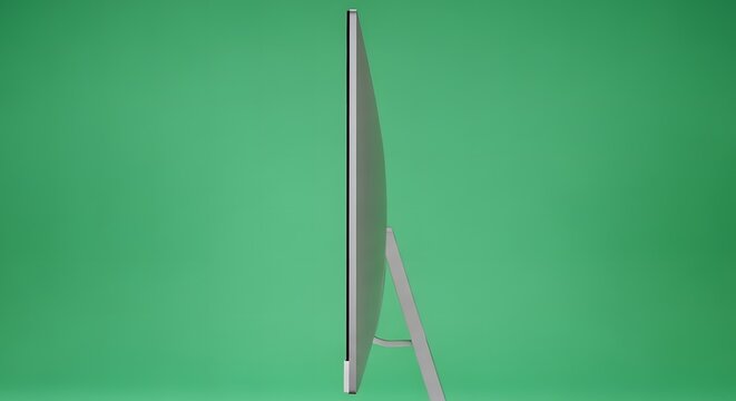 Sleek, modern computer monitor displaying a profile view against a vibrant green background