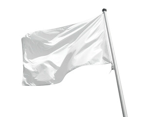 White flag waves against a black backdrop, revealing a metal flagpole