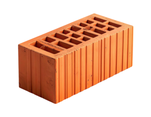 A reddish-orange rectangular construction brick with rectangular holes
